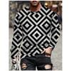 T Shirts for Man Geometric Block 3D Print Autumn Long Sleeve T-Shirt Pullover Casual Male Tops Street Lightweight Men's Clothes