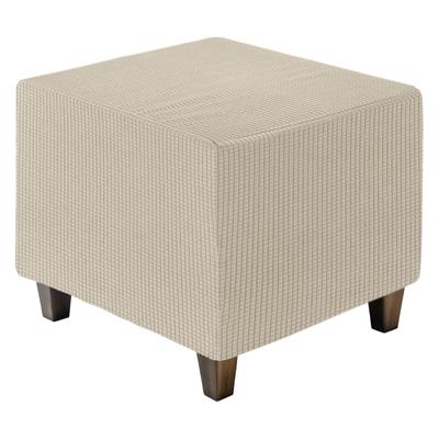 Square Jacquard Ottoman Slipcover with Elastic Stretch Footrest Stool Cover for Living Room Furniture Protector Small Bottom, (Yellow, Size)