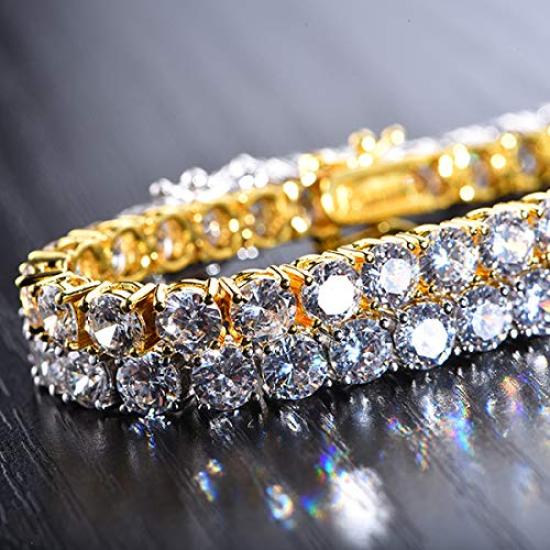 JINAO Hip Hop 14K Diamond Solitaire Cluster Lab Diamond Link Bracelet (Gold)