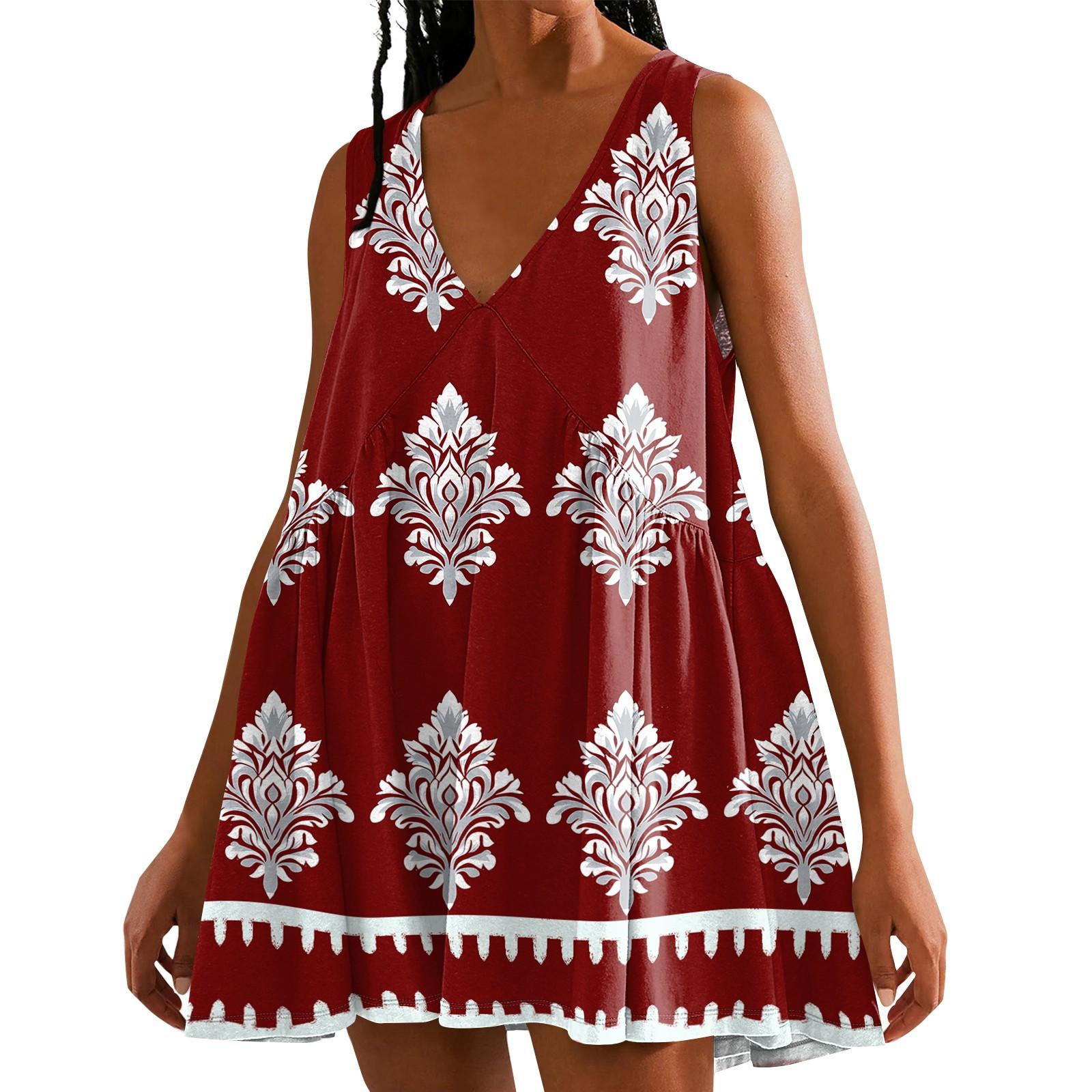 

Женское повседневное пляжное платье без рукавов с принтом в горошек и V-образным вырезом, короткая юбка S красный