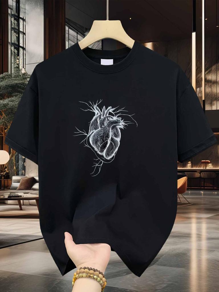 Unisex T-shirt Anatomical Heart Men's Cotton TShirt Realistic Human Heart Sketch Print Pattern Pure Cotton Premium