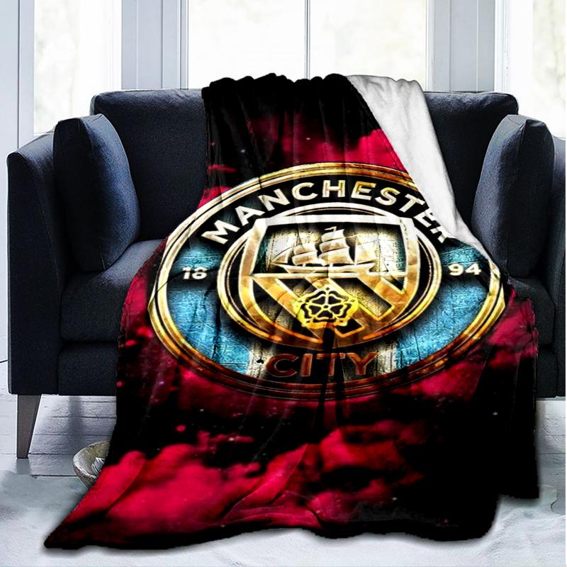 1PZ Coperta Morbida in Flanella Stampata Manchester City F.C. Plaid per Camera da Letto Adulto Salotto Divano Campeggio Viaggio Regali per Fan Regali di Natale