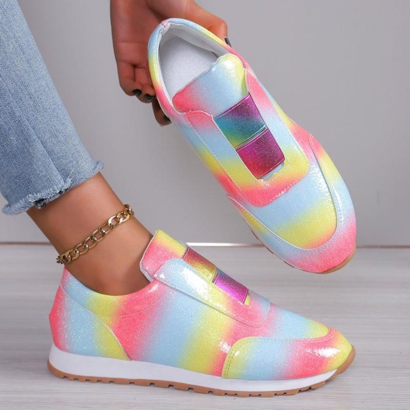 2025 New Spring Flat Bottom Rainbow Color Women Casual Breathable Sneakers Comfort Women Loafer Women Vulcanized Shoes