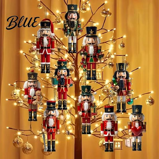 Indoor Christmas Fireplace Decorations Nutcracker Ornaments Durable Wooden Hanging Figurines Country Style Assorted Soldier Figures Decorations,