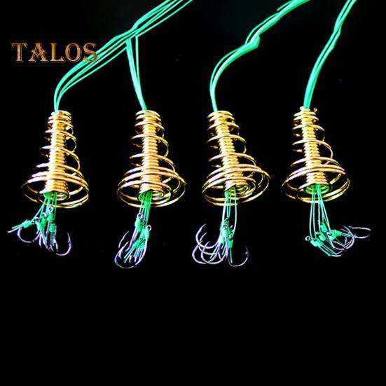 4ks/sada Trap Rybářský háček s pružinovým krmítkem na kapry Bez zamotání Heavy Duty Green Line Kovový ostnatý háček na ryby Návazec Příslušenství pro lov kaprů