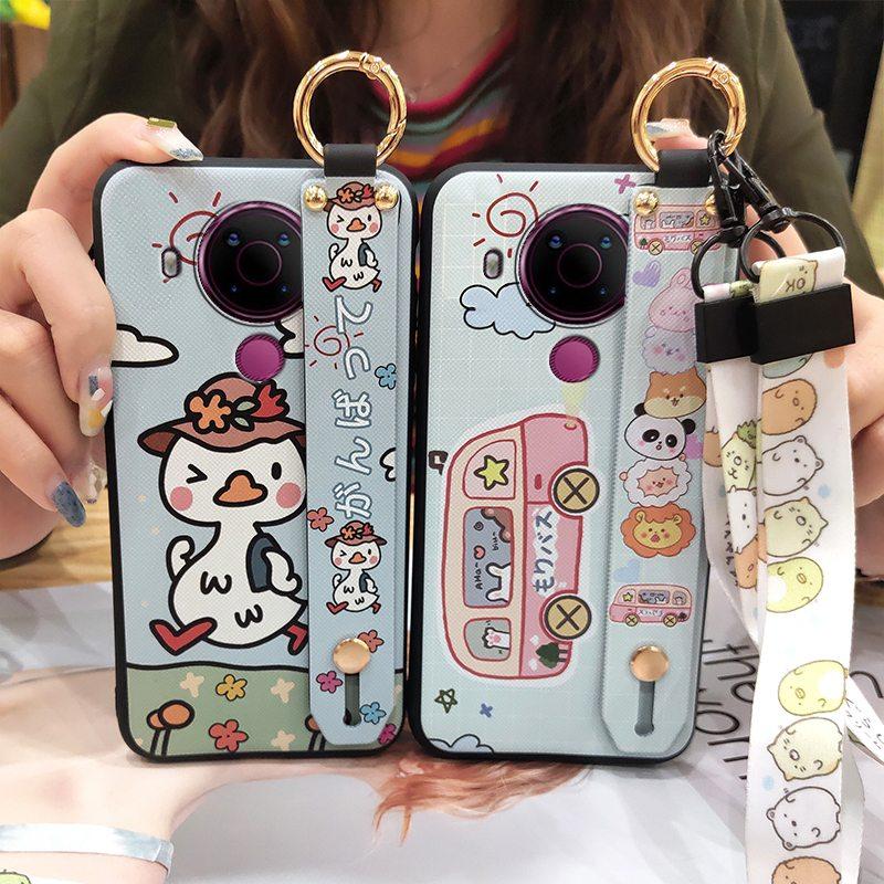 Fashion Design Phone Holder Phone Case For Nokia 5.4 Wrist Strap Cartoon Lanyard Protective Anti-knock Anti-dust Ring