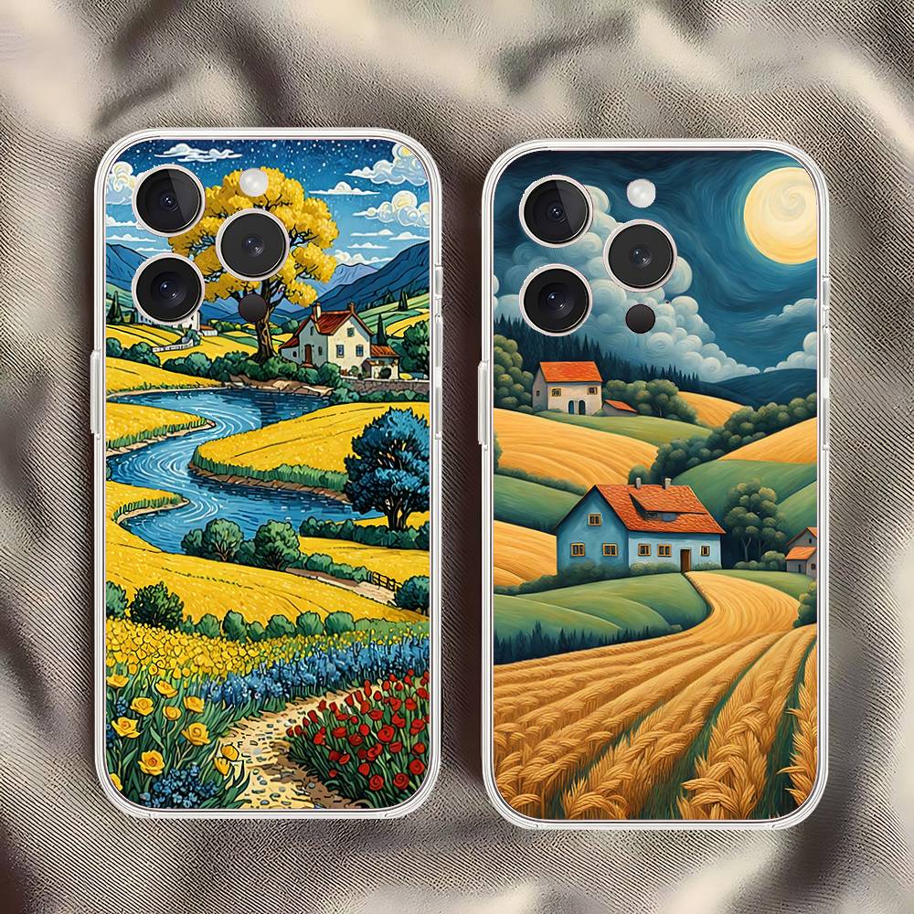 Rural Scenery Wheat Field Art Phone Case For IPhone 17 16 15 14 Plus 13 12 11 Pro Max Phone Back Cover Transparent Shockproof Co