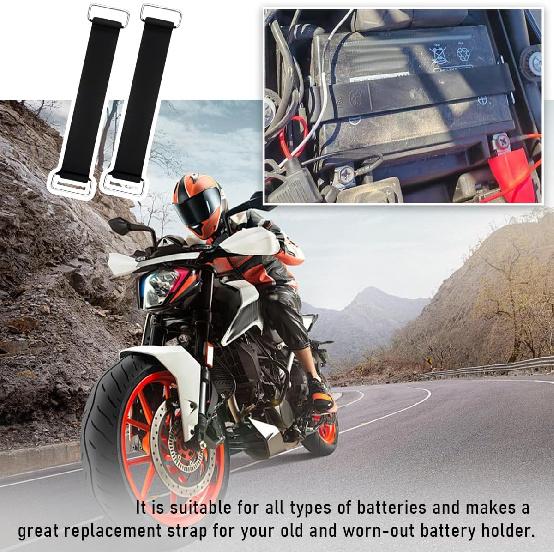 2-Piece Motorcycle Battery Strap, Stretchable Rubber Band Battery Holder Belt with Metal Buckle