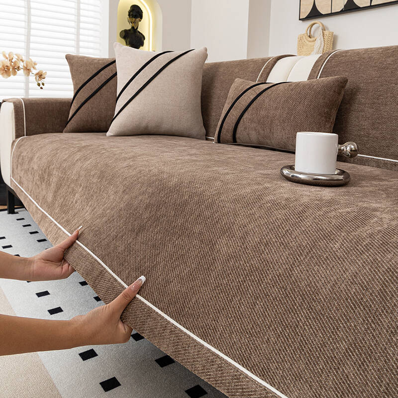 Chenier Sofa Cushion Is Universal In All Seasons  New Light Luxury High-End Non-Slip Straight Row Leather Sofa Seat Cushion Cover Cloth