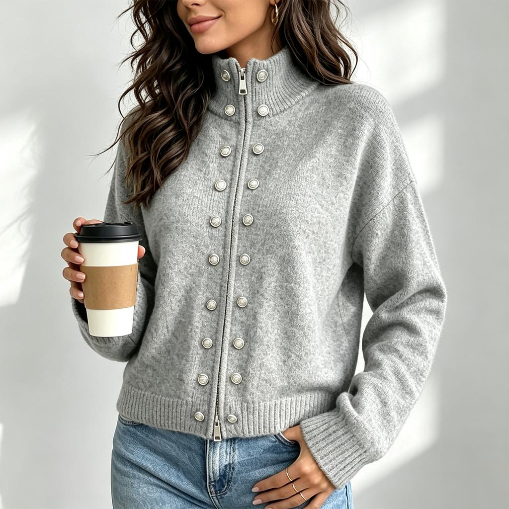Cardigan a manica lunga in maglia da donna con colore e vestibilità larga per abbigliamento casual