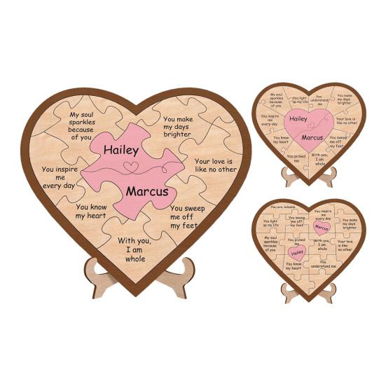 Powody, dla których Cię kocham Spersonalizowane Puzzle w kształcie serca Indywidualne prezenty walentynkowe Drewniana tabliczka w kształcie serca z romantycznymi wiadomościami dla niej lub dla niego