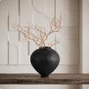 Black Resin Vase | Round Bulbous Body, Narrow Top Opening, with WoodGrain Texture, for Living