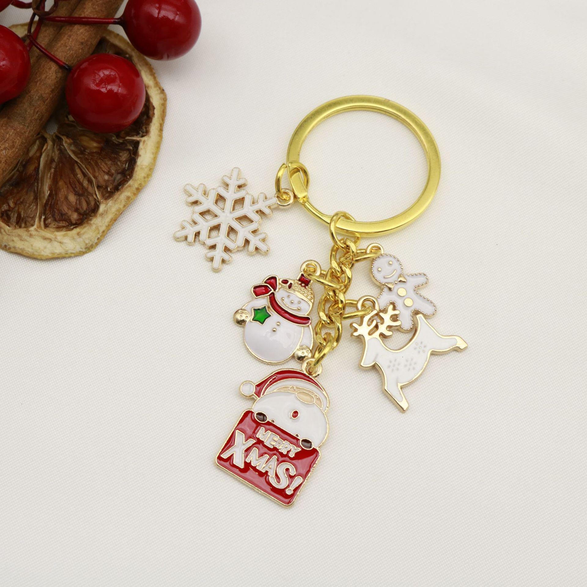 Christmas Cartoon Keychain: Santa, Snowman & Snowflake Pendant