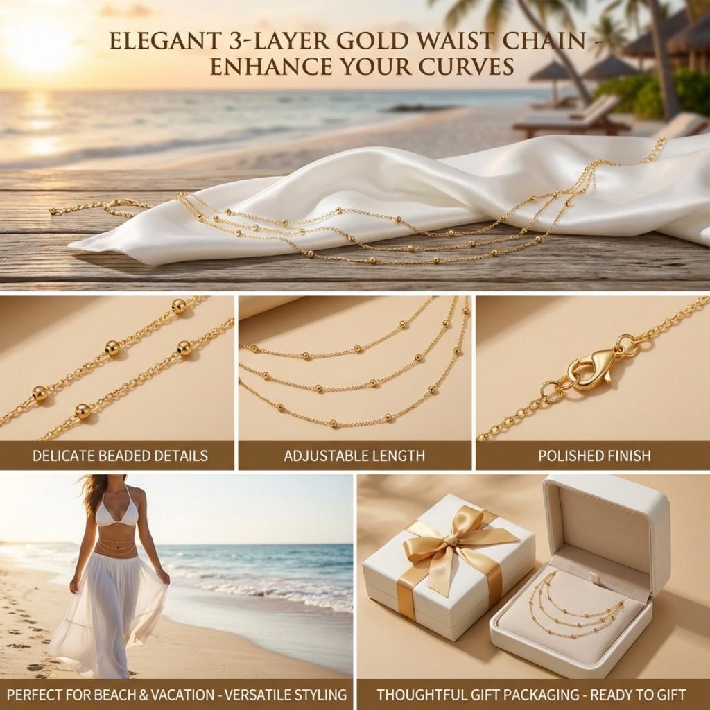 Boho Multilayer Small Round Beads Waist Chain For Women Men Simple Dainty Gold Color Link Chain Belly Chain Summer Body Jewelry