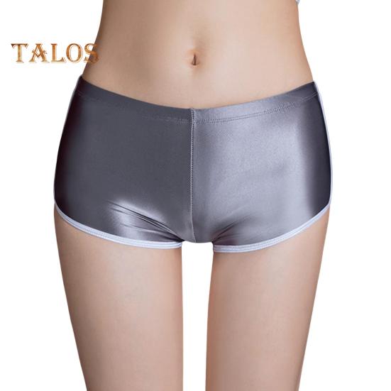 

Женские трусы-боксеры из гладкого ледяного шелка, однотонные, со средней талией, впитывающие влагу, облегающие, с высокой эластичностью, для повседневной носки темно-серого