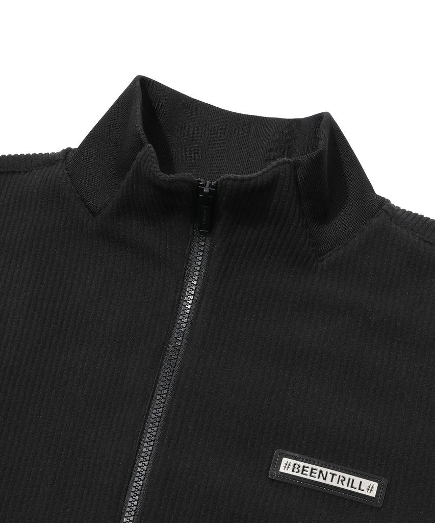 Beentrill Corduroy Fleece Stand Collar Zip-Up (Black)