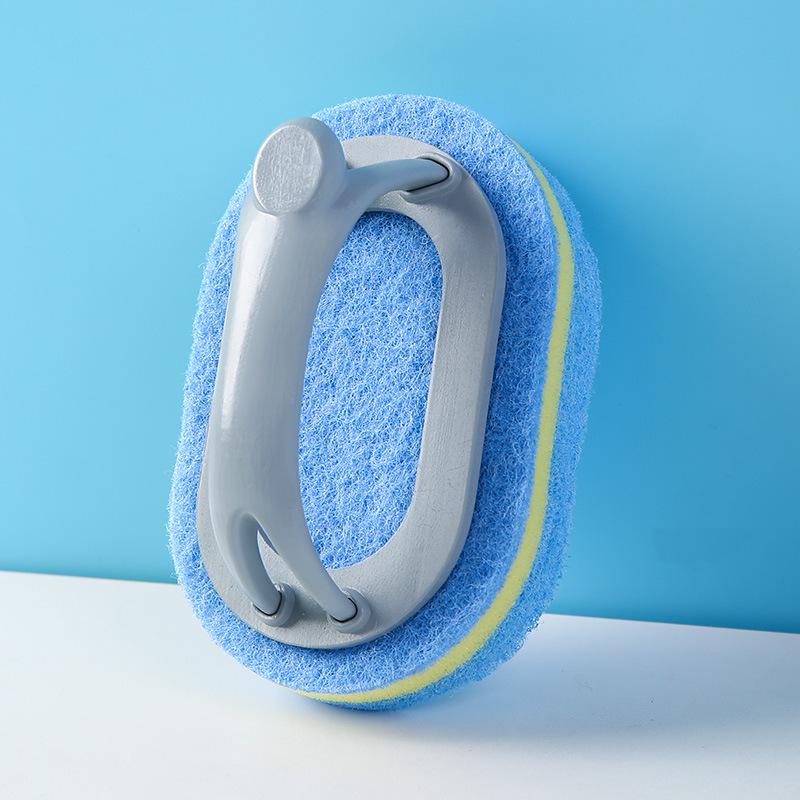 

Multifunctional Kitchen & Bathroom Scrubber with Handle: Sponge & Scouring Pad 16cm Large (No Packaging) серый