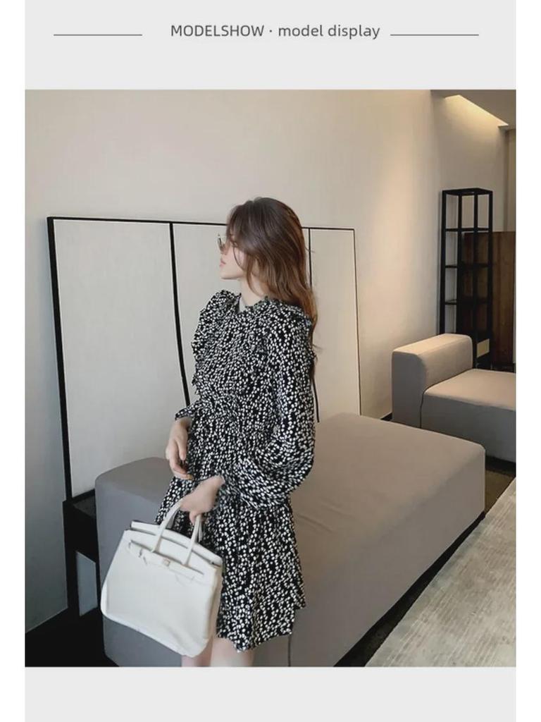 2024 Women's French Retro Floral Tea Dress: Spring/Autumn, Waist Slim, Long Sleeve