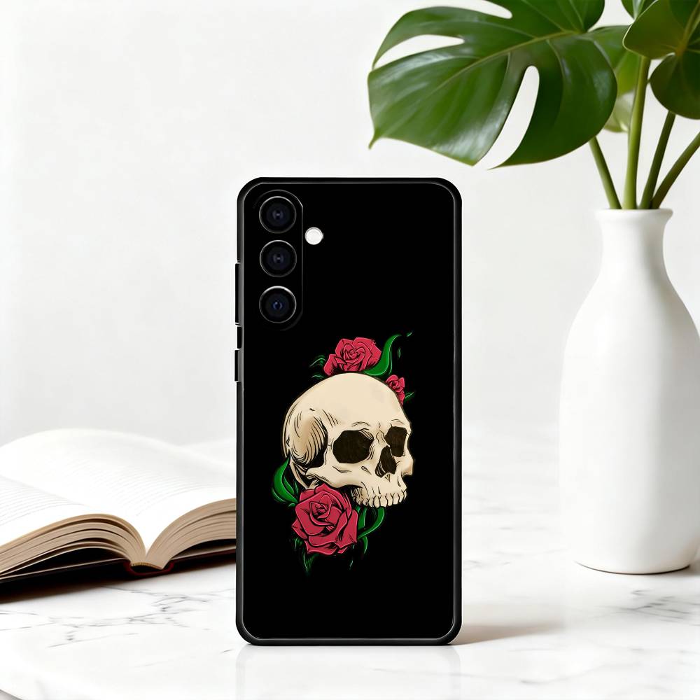 Purple red Silver S-Skull Phone Case For Samsung Galaxy A73,A72,A71,A70,A53,A52,A51,Soft Silicone Black Cover