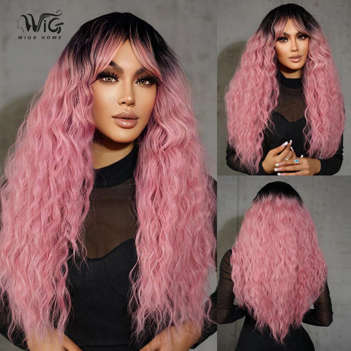 

Женский имитационный парик 66 см волосы розовый парик длинный завитый парик полный головной убор роза сетка для волос головной убор красота украшение парик