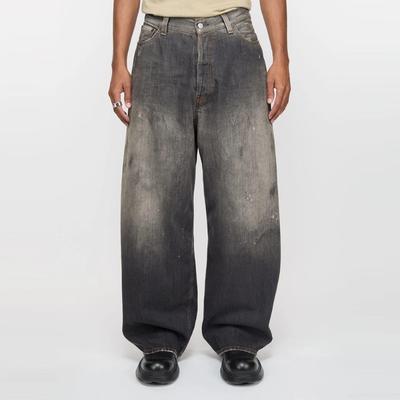 EastRogue Retro Verwaschene Distressed Handbemalte Gesprenkelte Tinte Denim Lockere Lässige Unisex Lange Hose