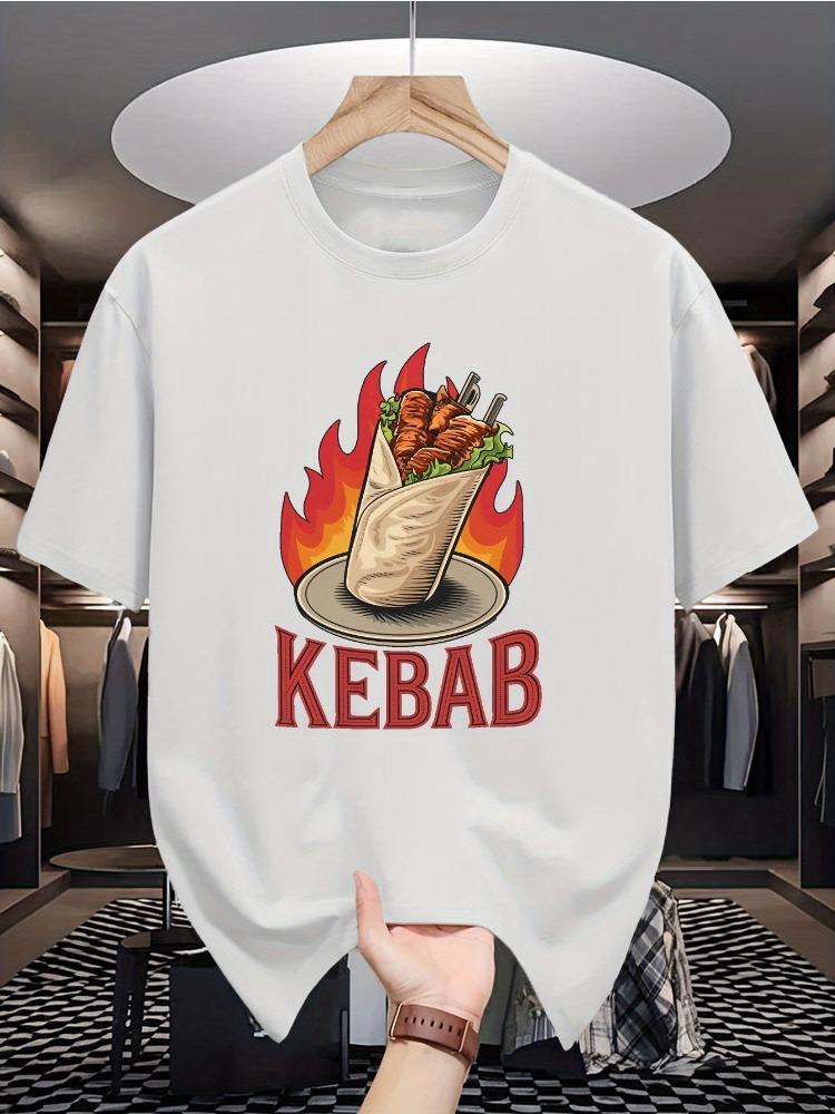

Men s Summer Cotton Casual Loose Fashion Kebab Pattern Printed Comfortable Sports Round Neck Short Sleeve T-shirt Top S разноцветный