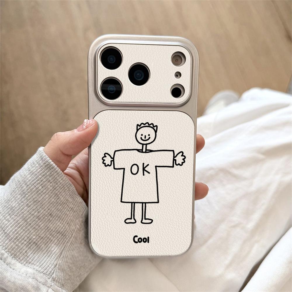 Simple and Childlike Hand-painted, Suitable for iPhone17 Large Window 16promax Mobile Phone Case 15 Fine Holes 14 All-inclusive