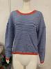 2025 Striped Contrast Knit Sweater: European & American Style, Drop Shoulder Long Sleeve