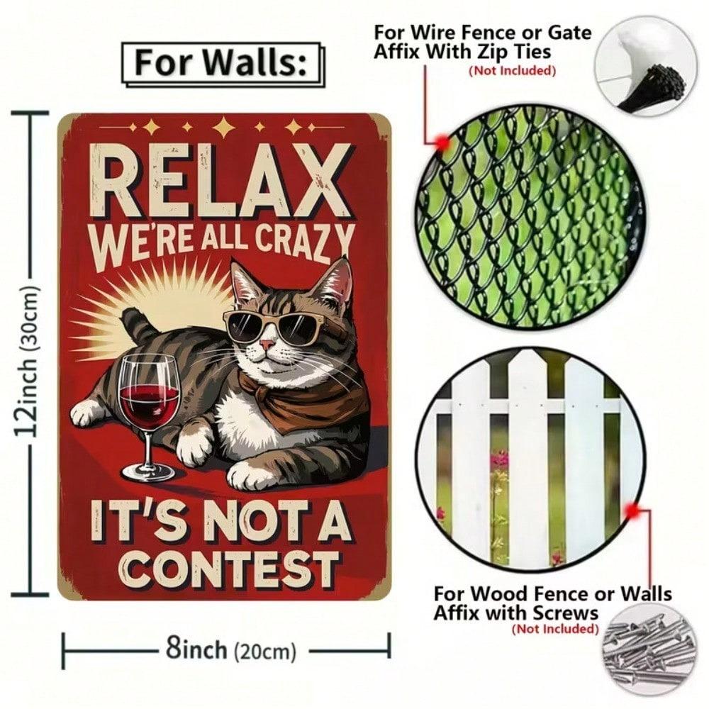 Funny Cat Metal Wall Art Retro Home Decor Sign 8x12 Inch