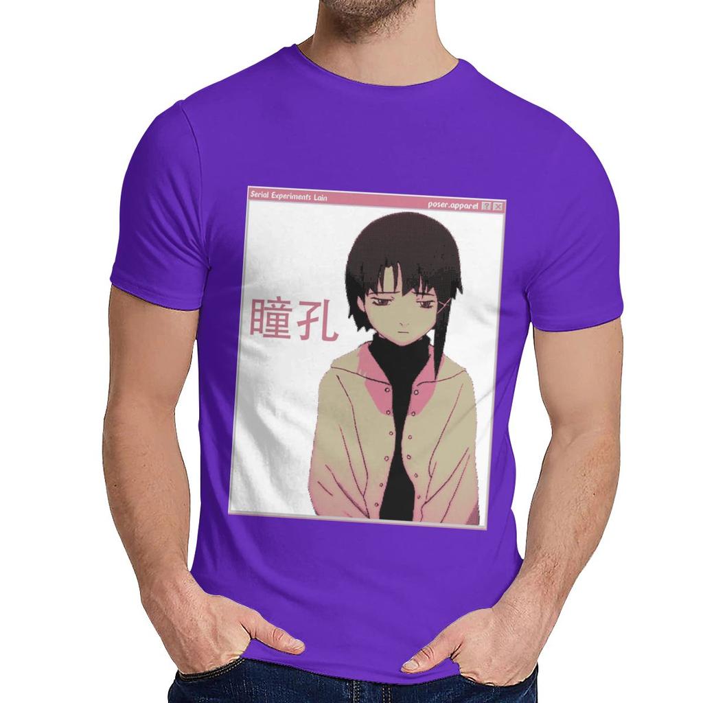 Round Collar Serial Experiments Lain Sad Japanese Anime Aesthetic T Shirt Casual For Male Slim Top