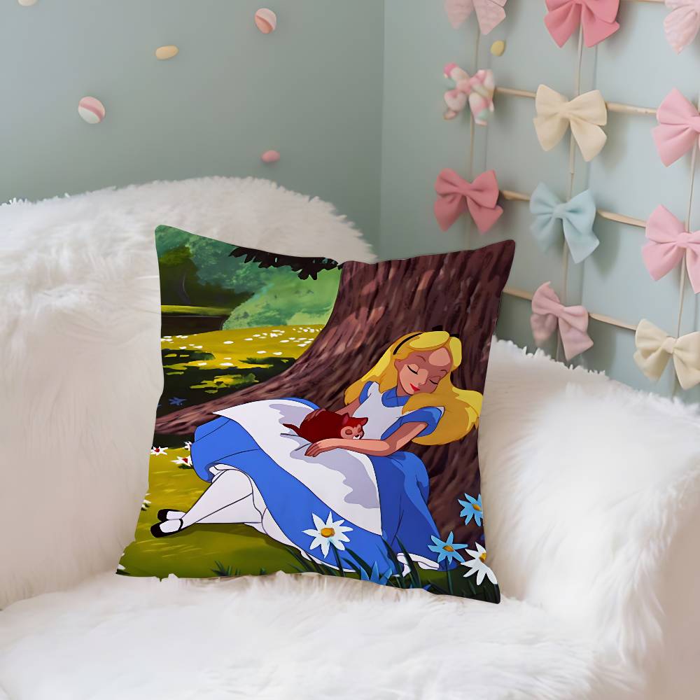 Classic AnimeAalice InWwonderlandS Cute Throw Pillow Covers Pattern Cushion Cover Suitable For Sofa Bedroom Car Pillow Cover