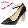 Fashion Aphixta 3.94inch Transparent Chunky Heels Women Pumps Orange Pimp Buckle Ankle Strap Shoes Leisure Patent Leather Plus Size 50