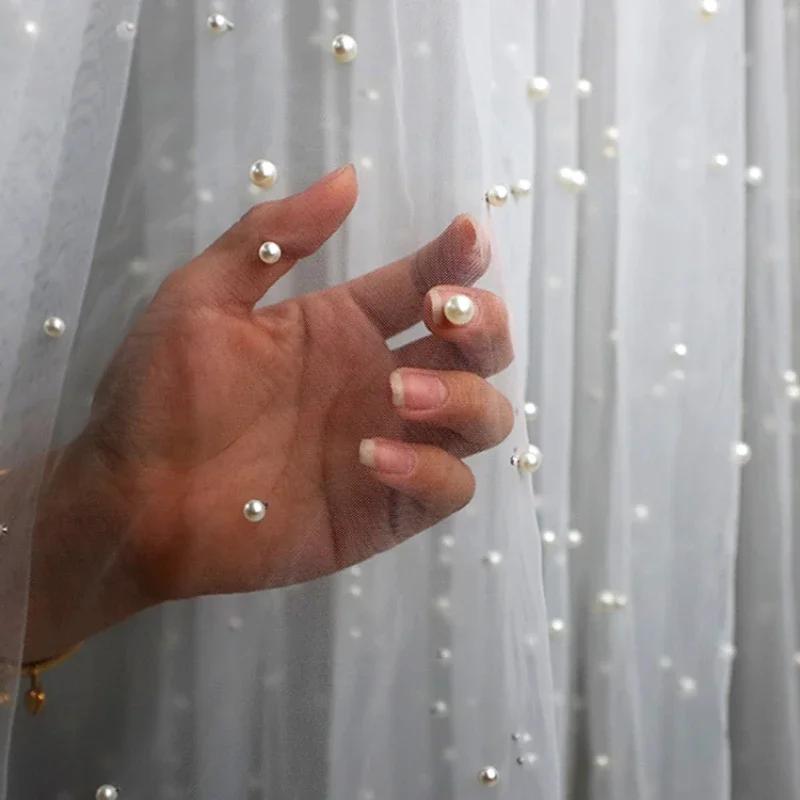 100x150cm Pearl Tulle Fabric By The Meter for Wedding Dress Skirts Hanfu Sewing Thin Cloth Lace Soft Mesh Yarn Transparent