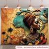2D Tribal African Woman Tapestry, Ethnic Traditional Attire with Africa Map Wall Hanging