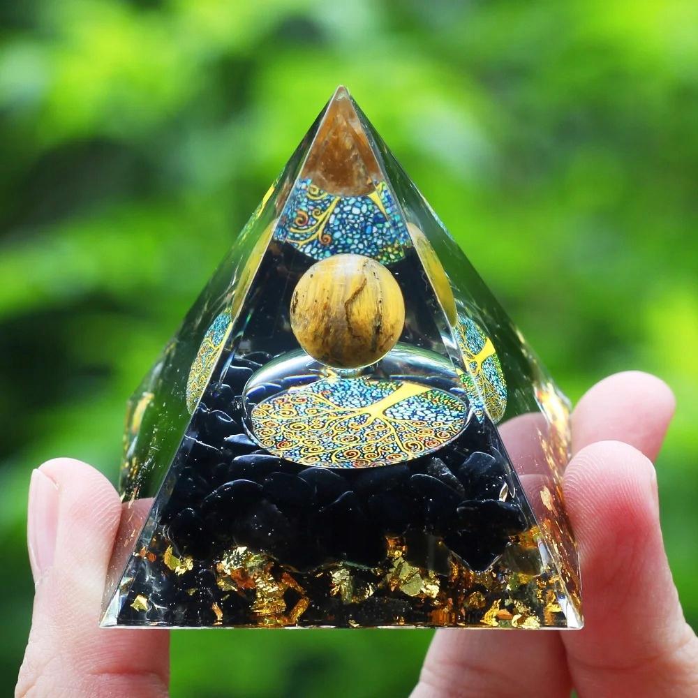 Pyramid Orgonite + Led Lamp Base 5Cm Crystal Stones Amulet 5Cm Hx13
