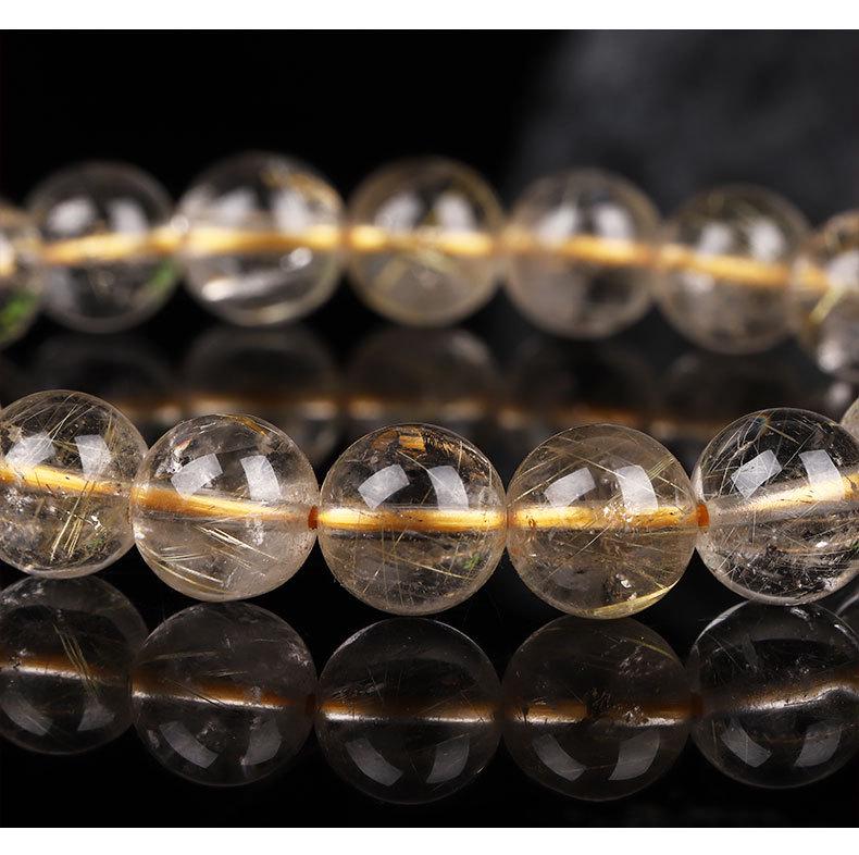 Natural Golden Rutilated Quartz Round Bead Bracelet - DIY Rutilated Quartz Beaded Jewelry