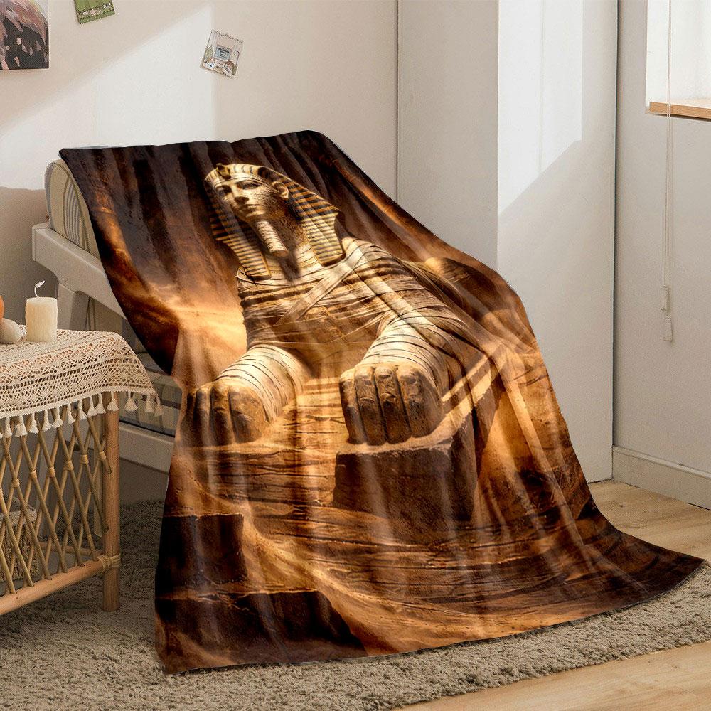 A Statue of a Sphinx Wrapped In Bandages, Set In a Dusty Ancient Scene. for All Seasons Blanket Lunch Break Throw Gift