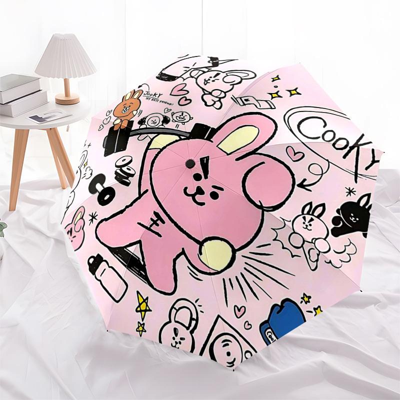 1pc BT21 Cooky Outdoor Umbrella - Automatic Opening/Closing, Portable 3-Fold Design, 8-Rib Iron Frame, Perfect Gift for Fans, Travelers, Daily Us