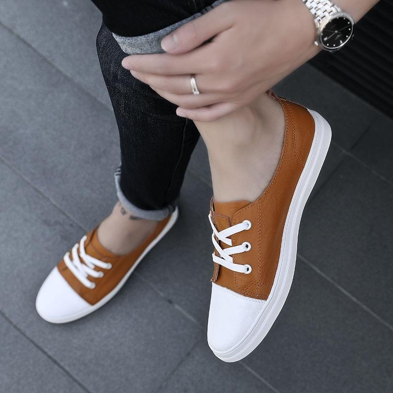 

Лоферы Плоские рабочие кожаные кроссовки мужские дышащие слипоны вулканизированная обувь для мужчин белые низкие цены общие тенденции отдыха 44