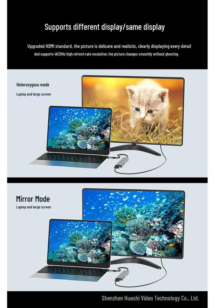 7-in-1 Type-C Docking Station with 4K HDMI Mirroring, Multi-Port HUB, and PD Charging