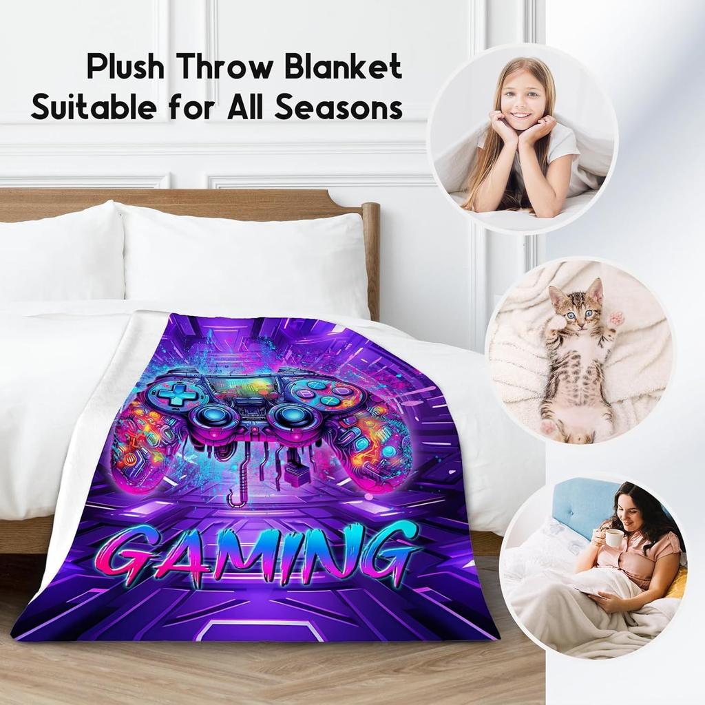 New Gaming Blanket for Boys Men, Gamer Gifts for Boys  Flannel Throw Blanket Gaming Decor for Boys Bedroom, Soft Fuzzy Blankets