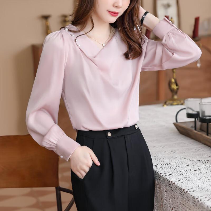 Women's Elegant V-Neck Long Sleeve Chiffon Blouse