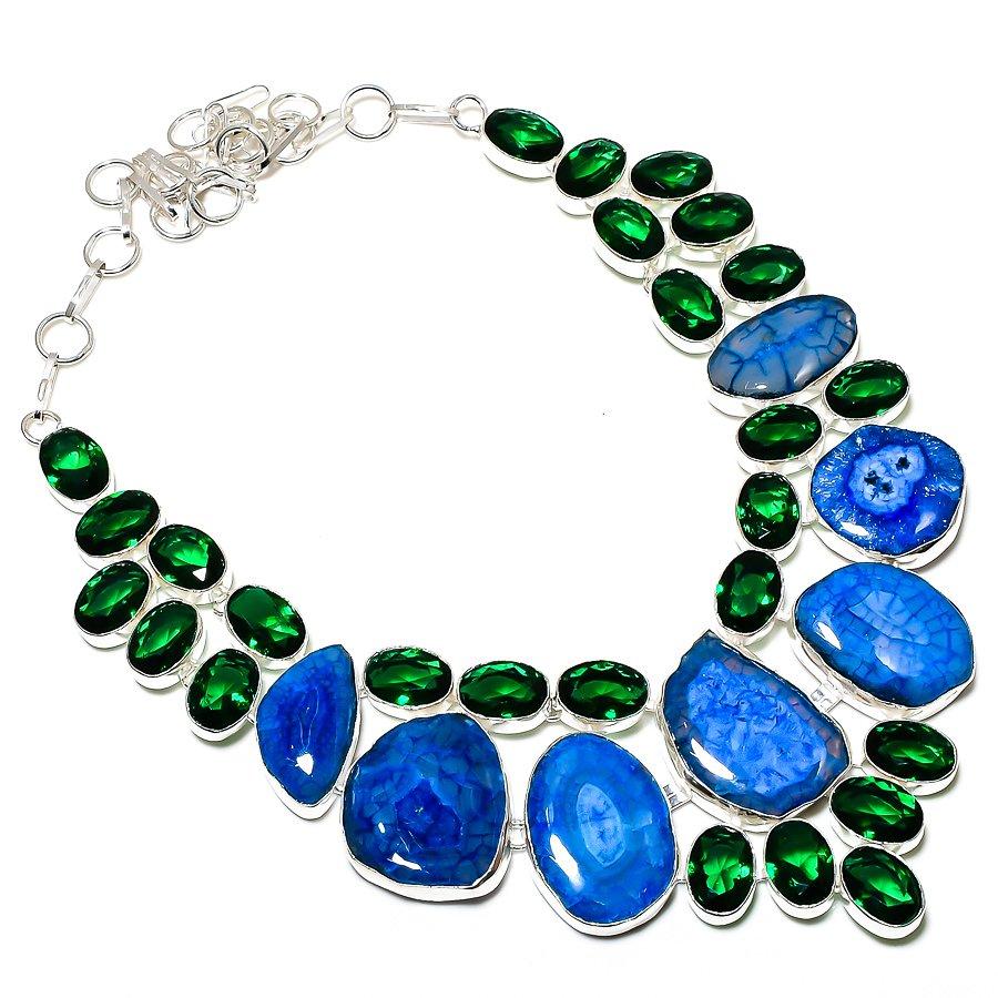 Blue Solar Quartz Gemstone 925 Sterling Silver Jewelry Necklace 18" SU-9792