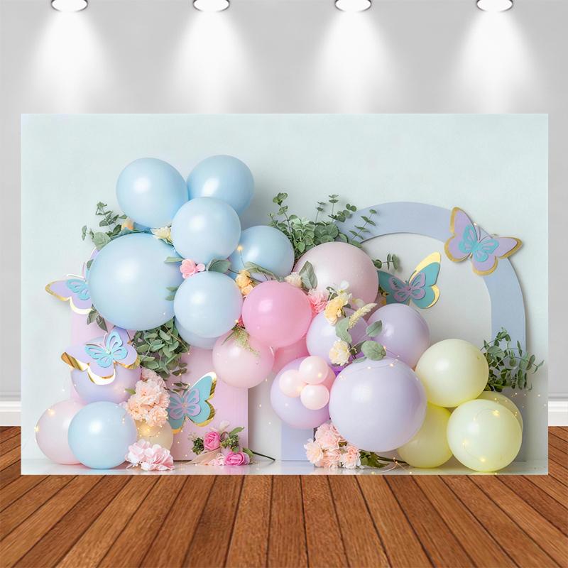 LS Floral Blooming Backgrounds Cake Smash Kids Adult Photography Props Child Baby Butterfly Balloons Decors Photo Backdrops