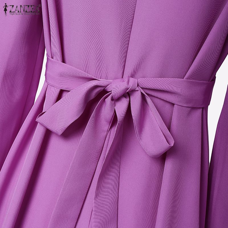 ZANZEA Muslim Casual Round Neck Long Sleeve Women Dresses