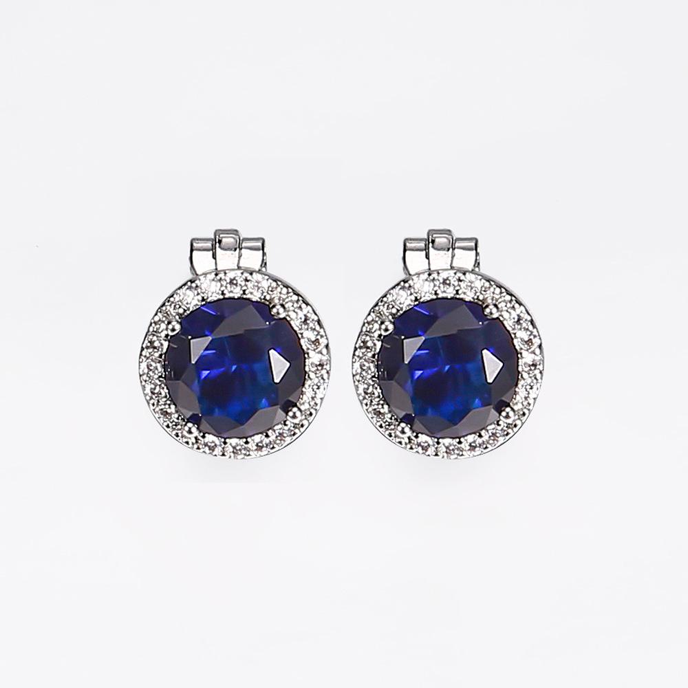 Classic Sparkling Sapphire Copper Ear Buckle, Diamond Set Round Versatile Earrings