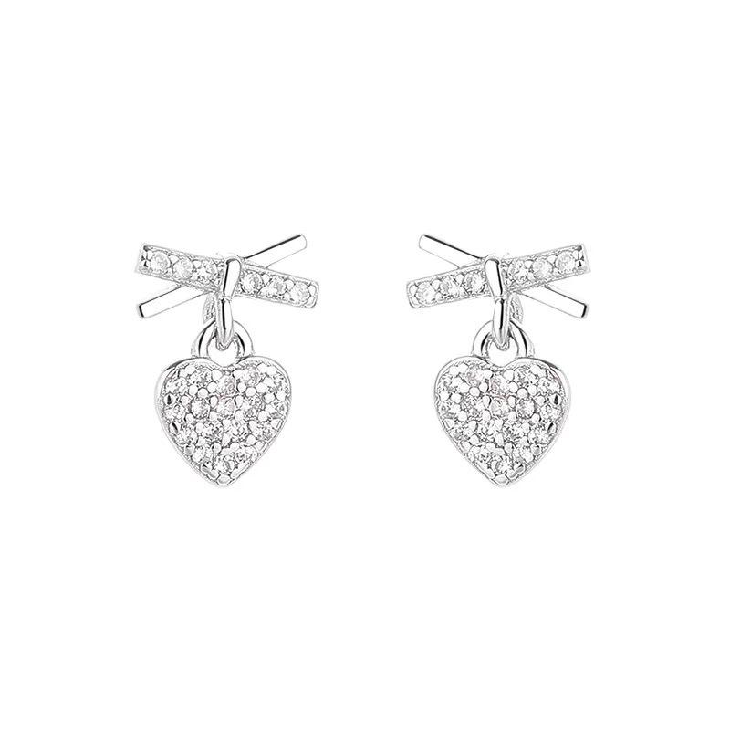 

S925 Sterling Silver 18K Gold Pleated Heart Stud Earrings with Full Diamond Design for Women. Versatile and Stylish. 925 Silver