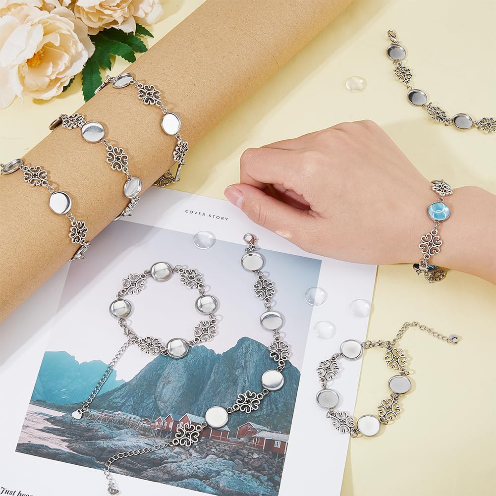 DICOSMETIC 10Pcs Cabochon Bracelet Settings Stainless Steel Bracelet Blanks Cabochon with Glass Cabochons Link Bracelet Blanks for Jewelry Making,