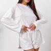 New TEMU Hot-Selling Women's Jacquard Pajama Set - Long Sleeve, High Waist Shorts, Round Neck