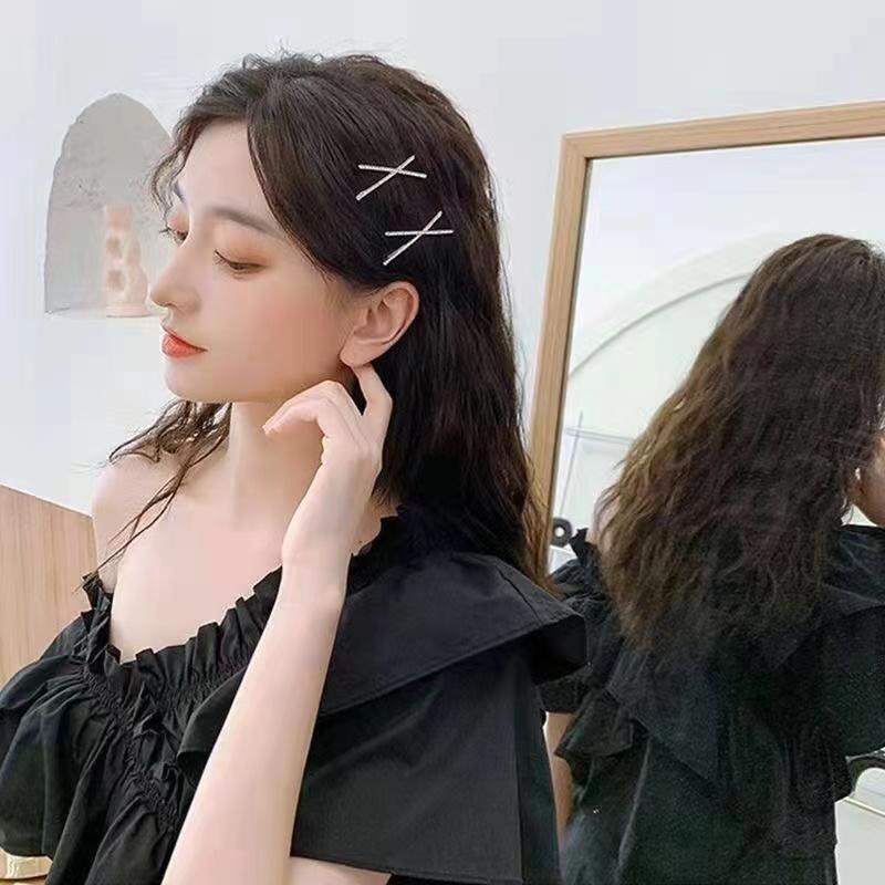 1pcs Cross Crystal Hairpins Rhinestone X Hair Clips Barrettes Simple Side Clip Bridal Headwear Girl Fashion Hair Accessories New